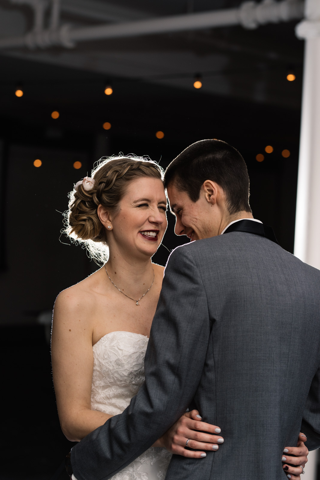 bride and groom first dance twinkly lights cedar rapids wedding