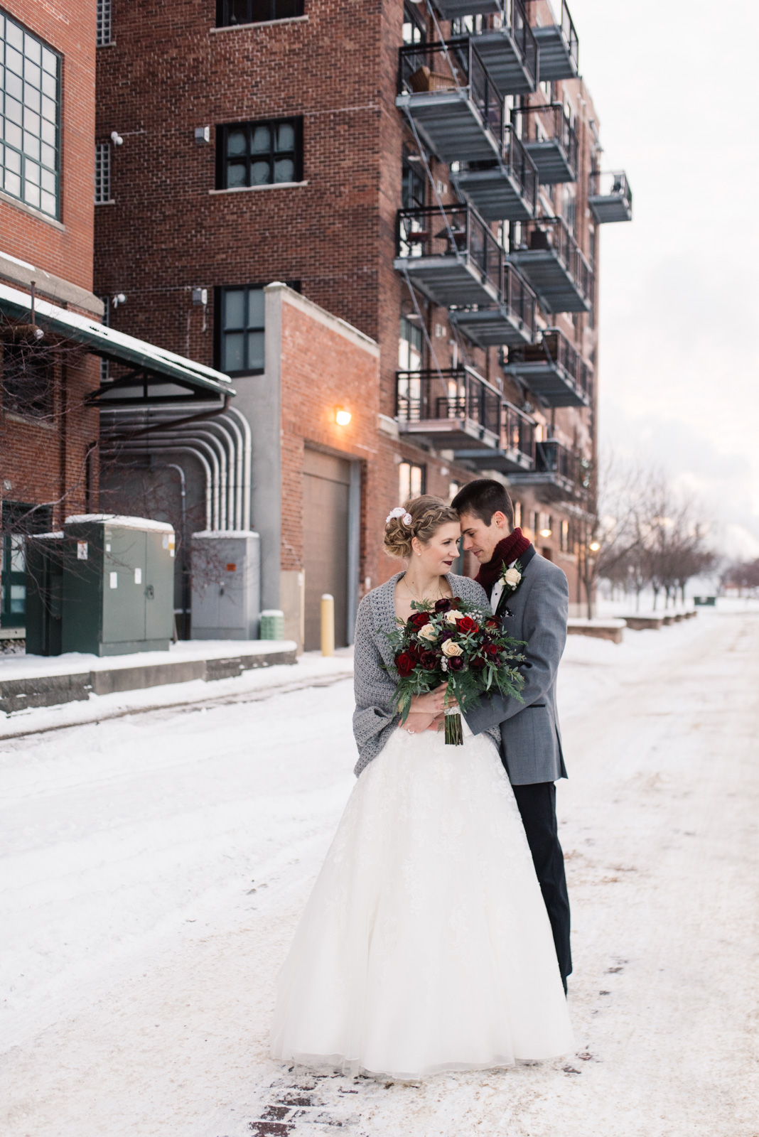 bride and groom snow newbo winter wedding