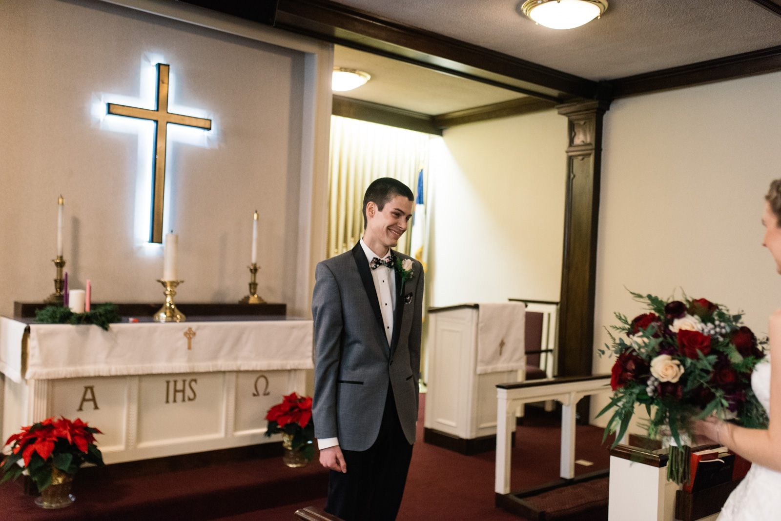 grooms first look reaction St. Paul's United Methodist Church Wedding