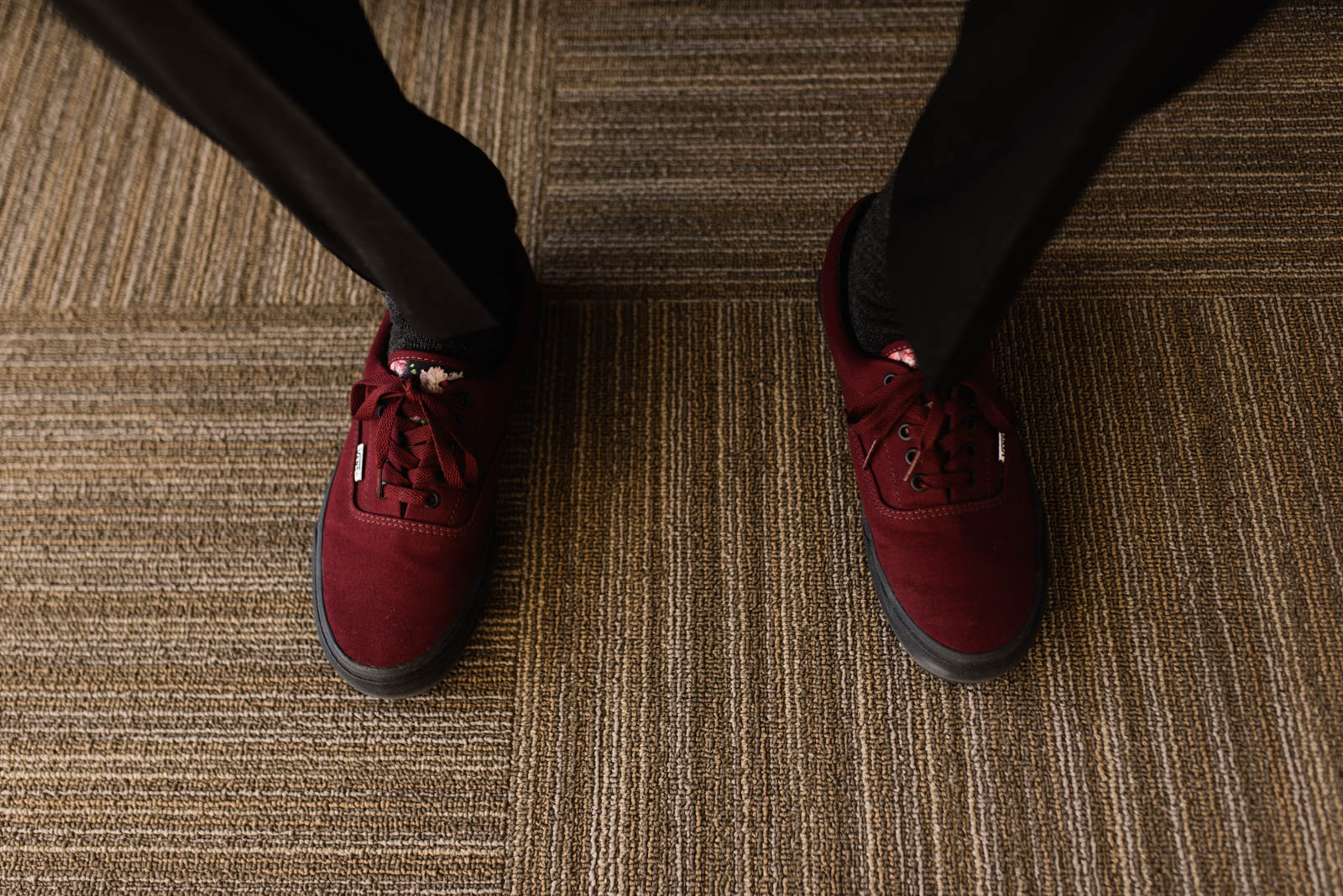 grooms red vans shoes