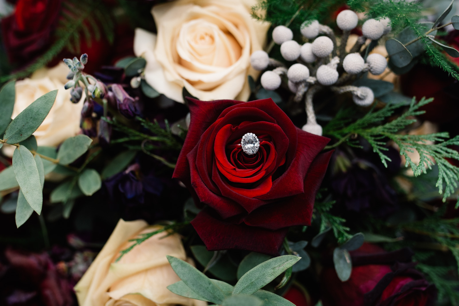 wedding ring in iowa winter wedding flower bouquet