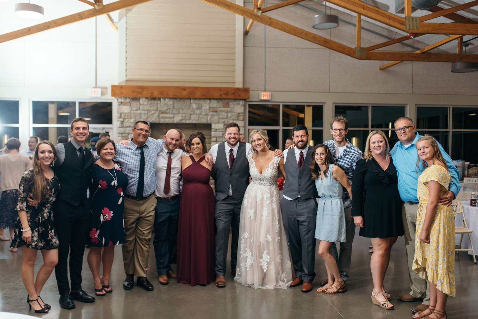 bride and groom with wedding guests Ushers Ferry Historic Village