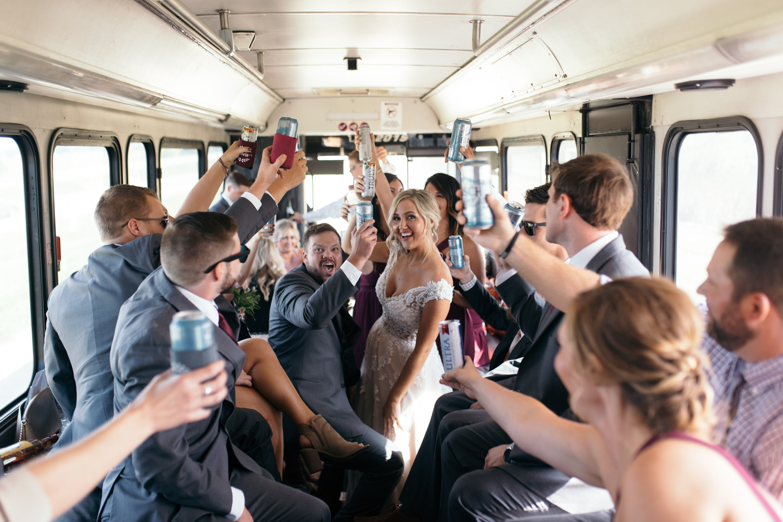 bridal party on party bus cedar rapids wedding