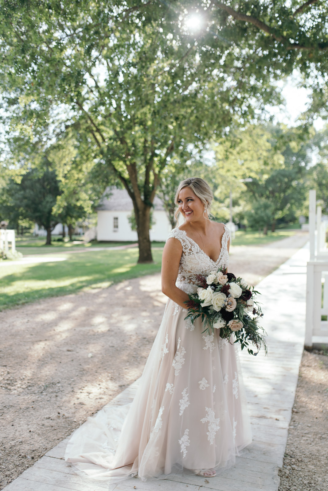 bride at sunset cedar rapids September wedding