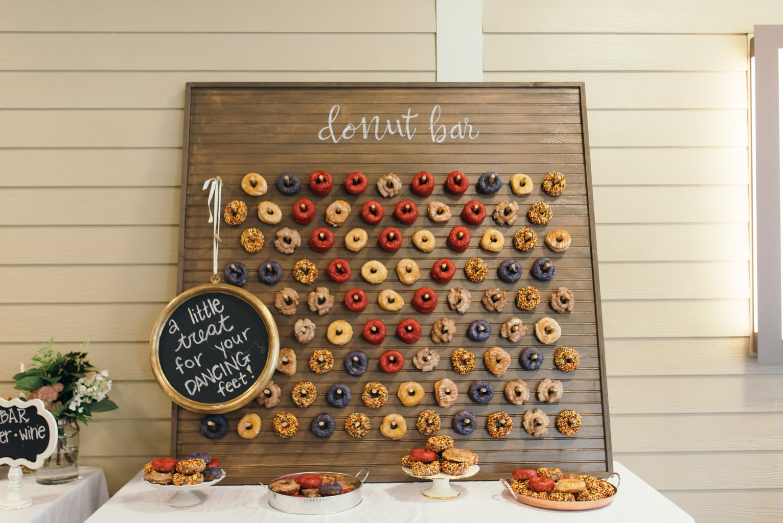 doughnut wall wedding dessert table