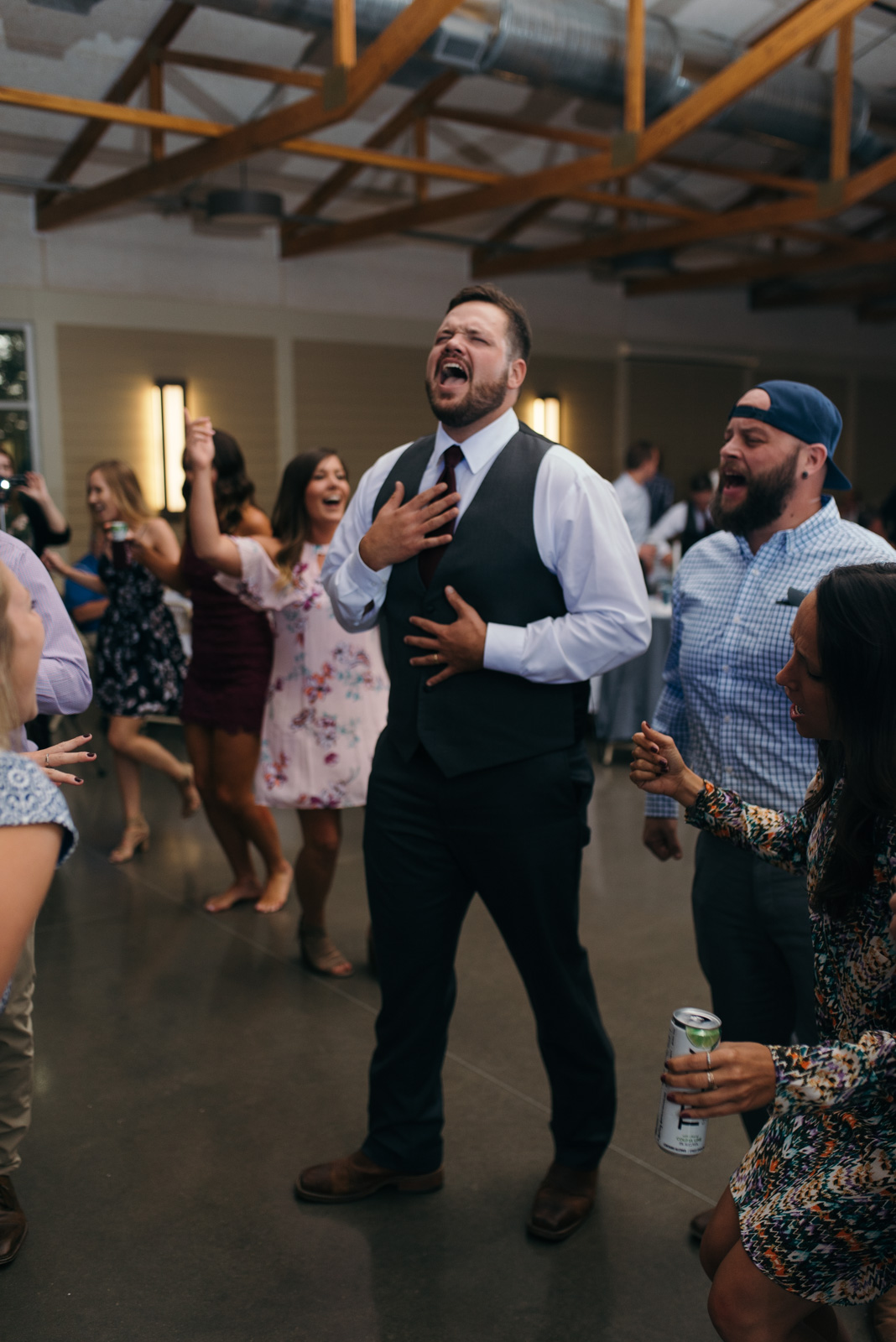 groom dancing Ushers Ferry Historic Village wedding reception