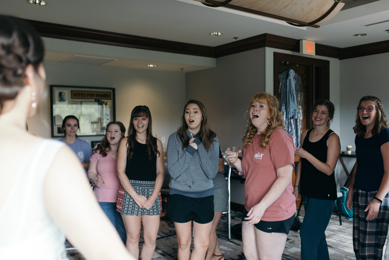 bridesmaids see bride for first time Coralville Marriott Hotel Wedding