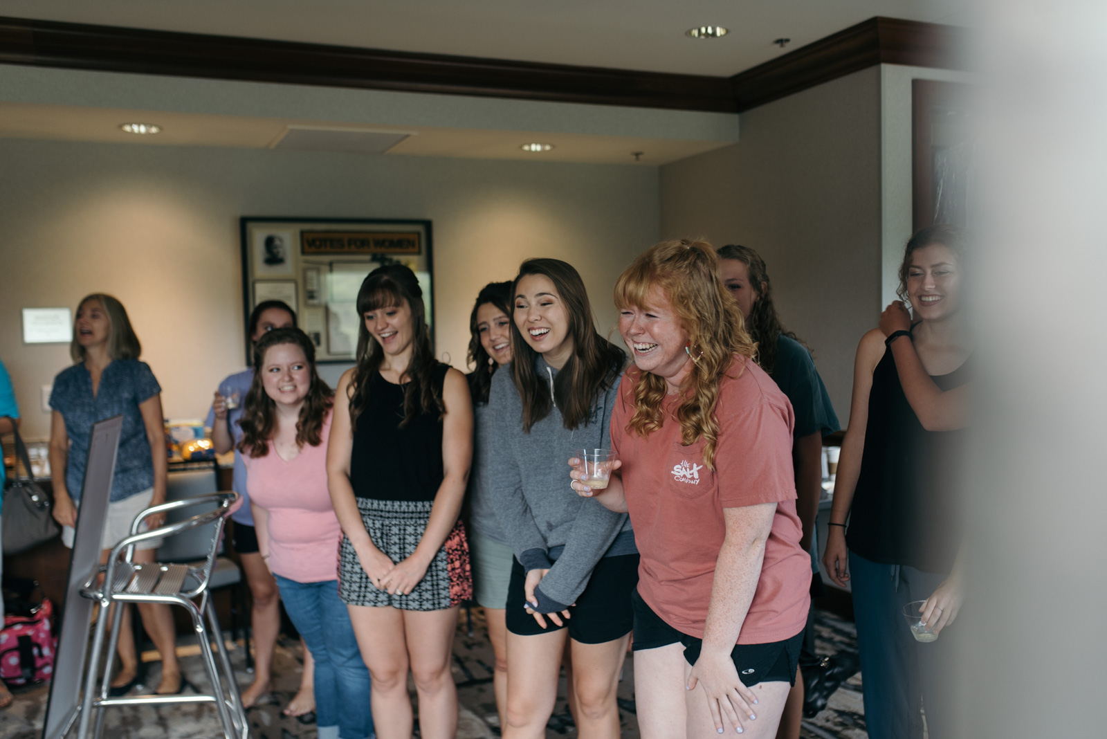 bridesmaids see bride for first time Coralville Iowa Wedding