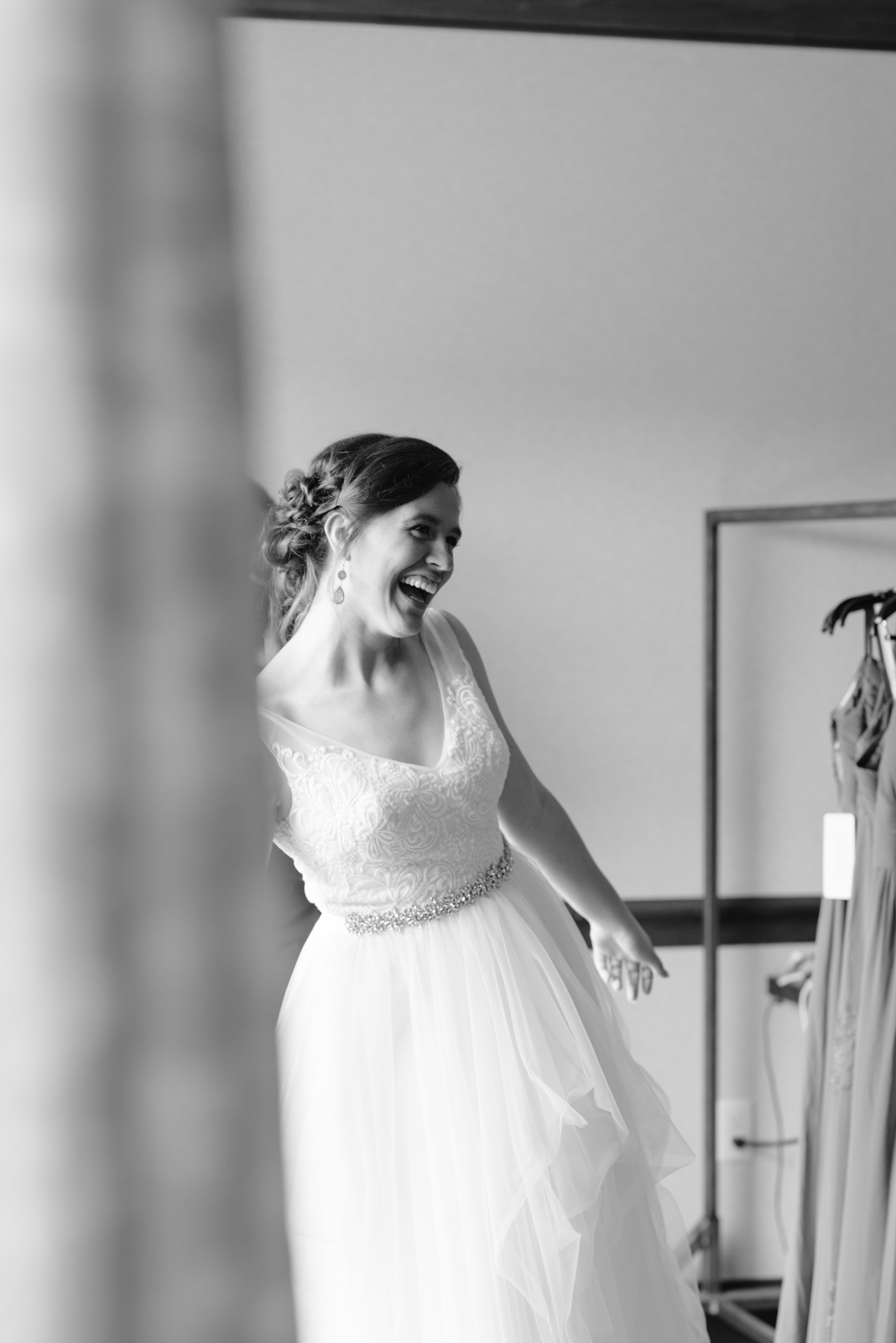 bride smiling at Coralville Marriott Hotel Wedding