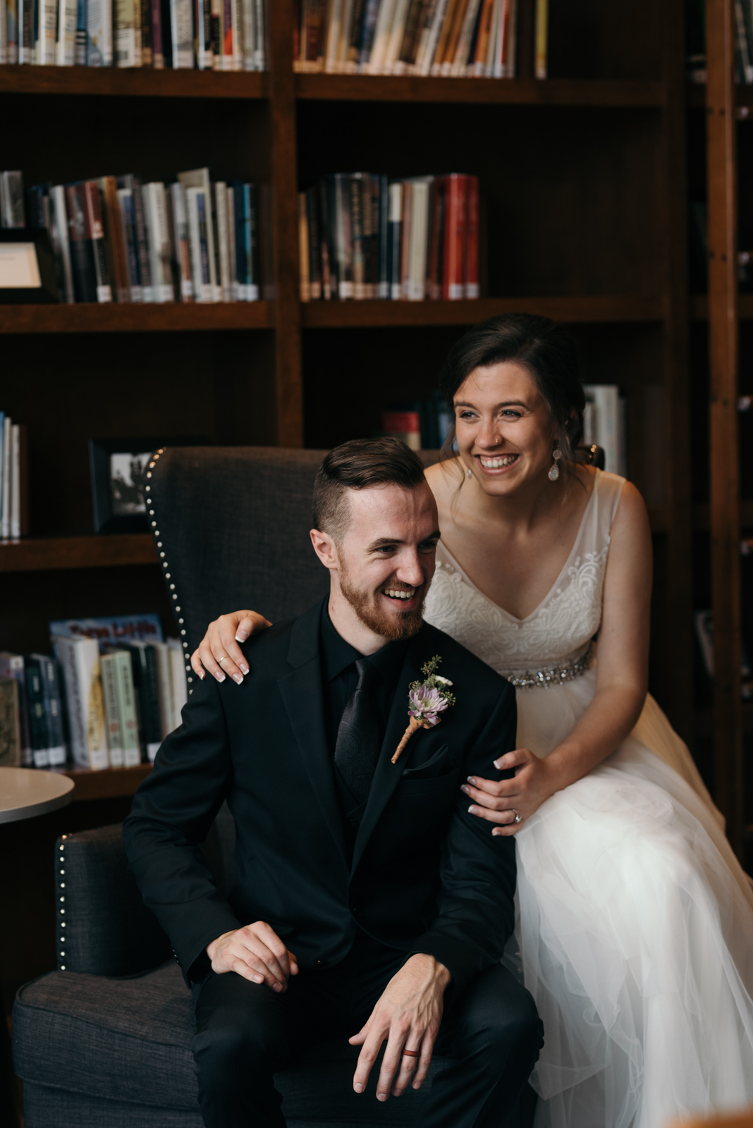 bride and groom laughing coralville Iowa Wedding