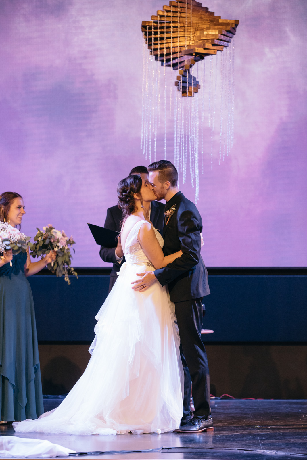 first kiss at veritas church Iowa City wedding ceremony