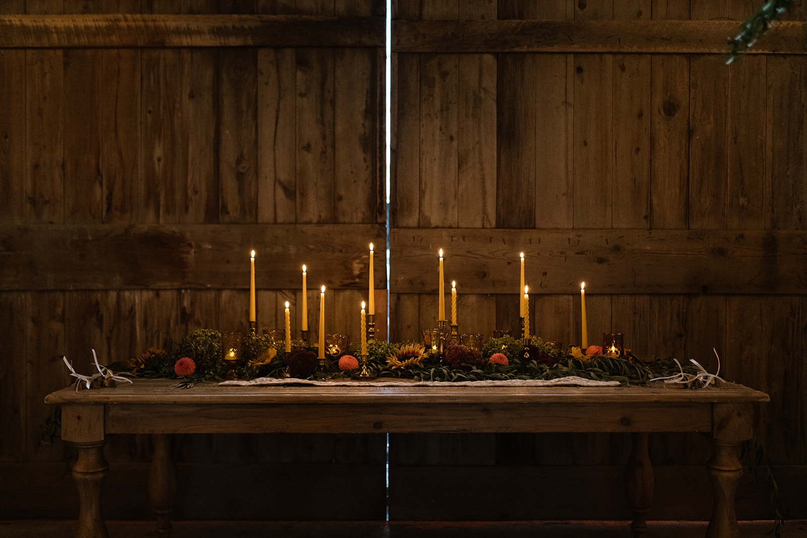 candles on table at The Barn Iowa City wedding venue