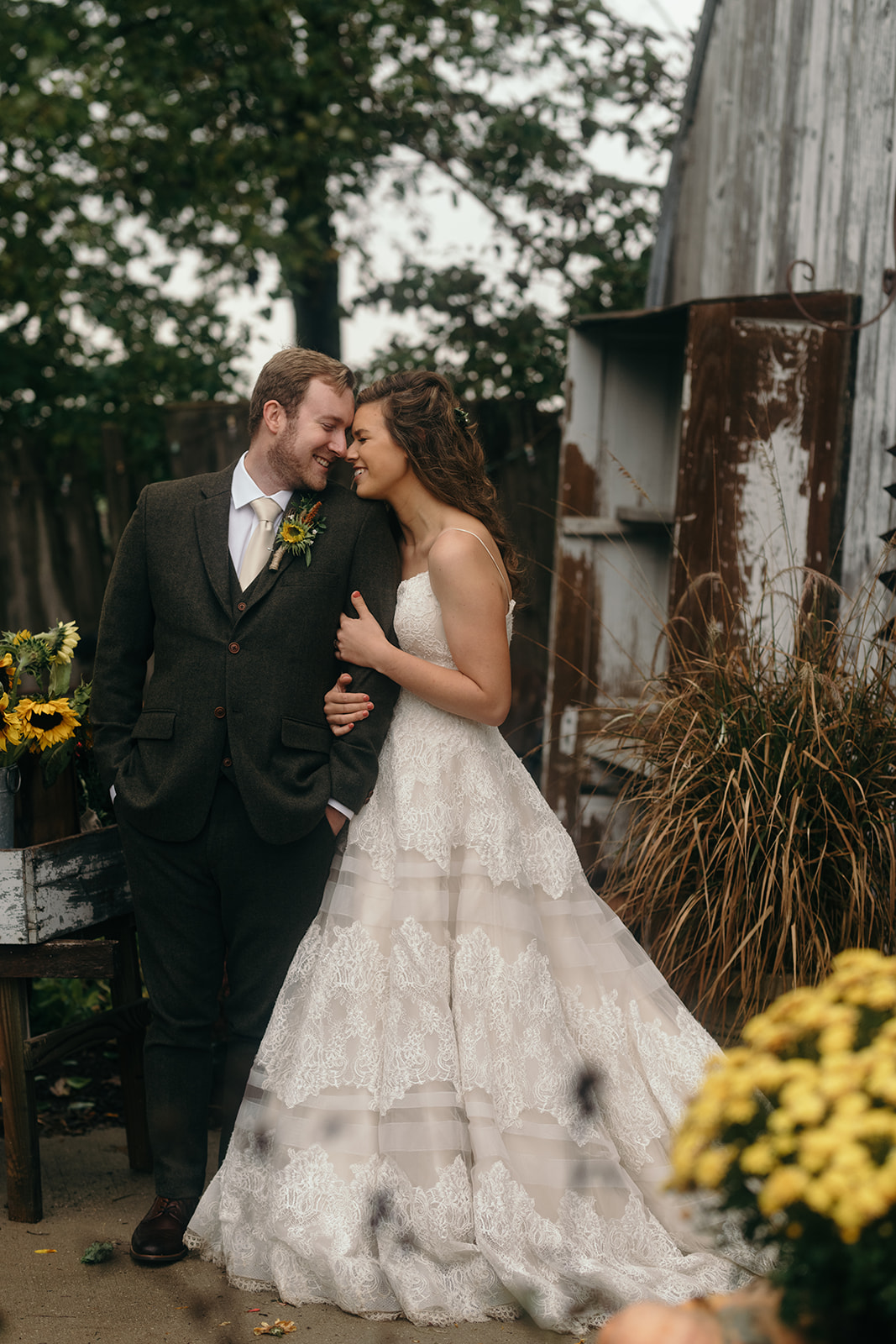 bride and groom at the barn iowa wedding