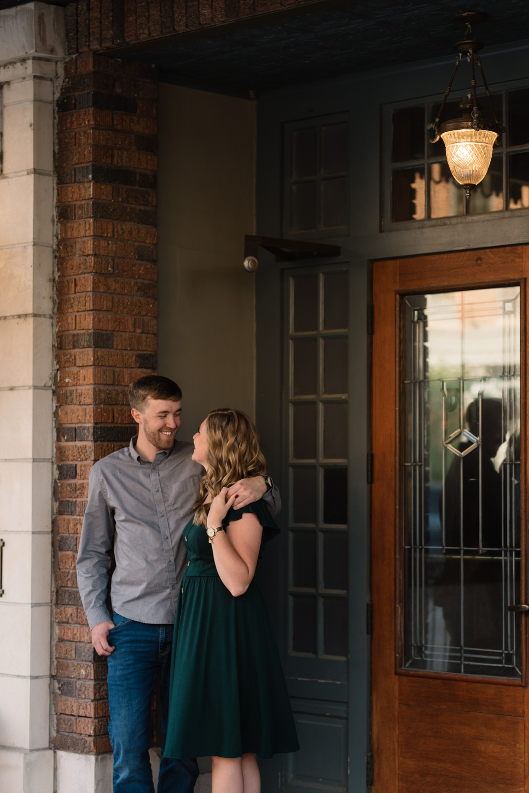 couple outside blackhawk hotel engagement