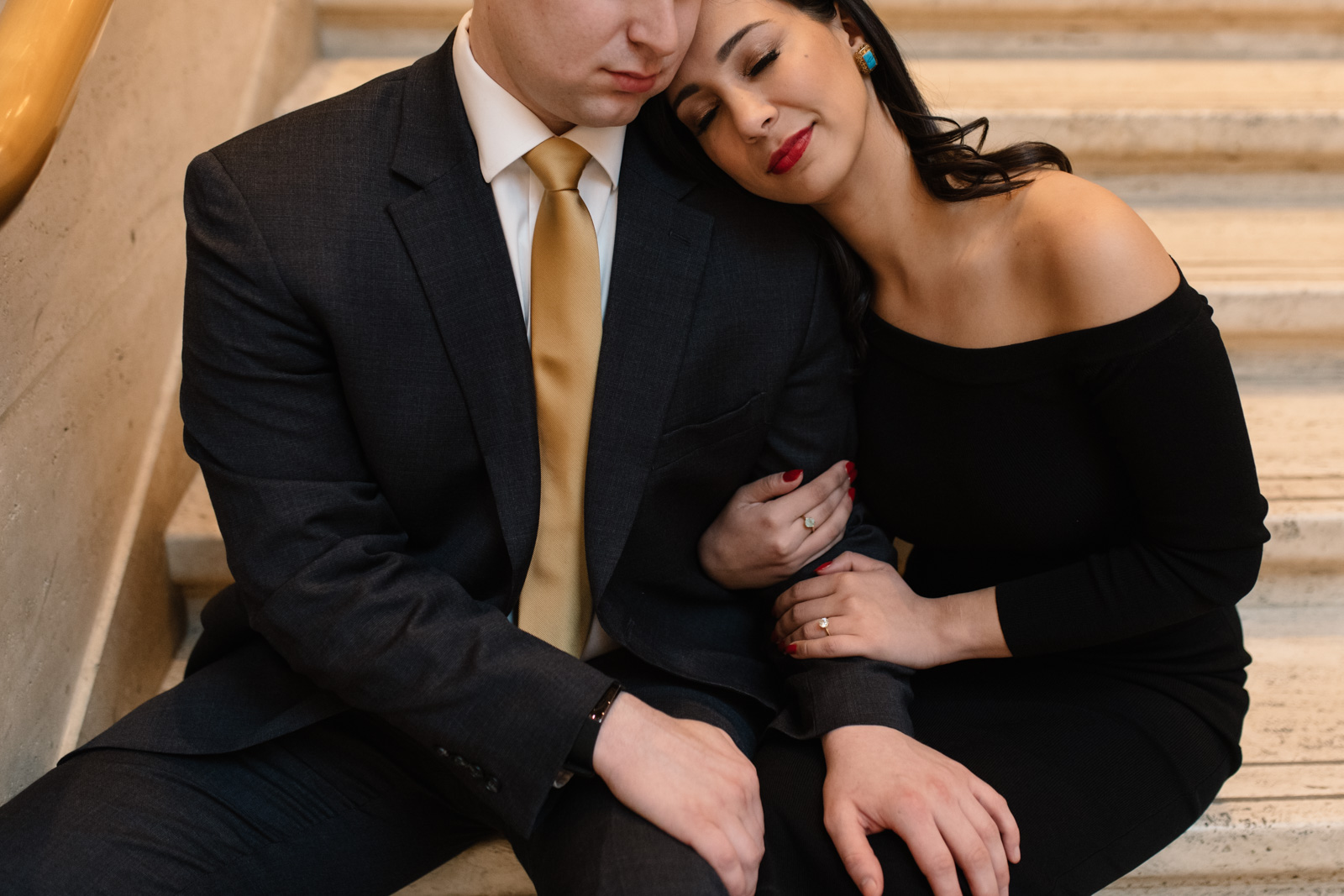 couple cuddling chicago engagement