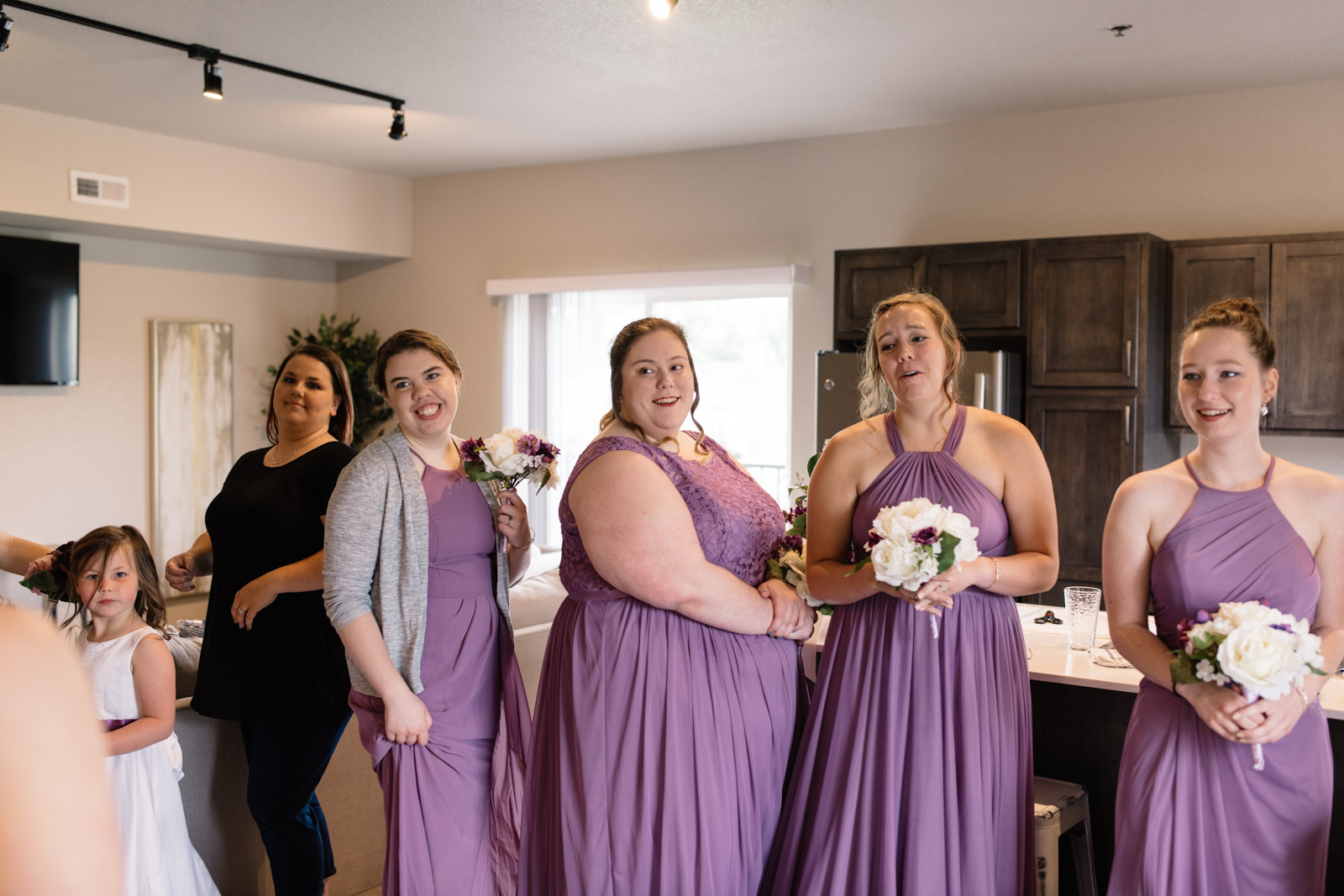 bridesmaids reaction first look iowa wedding