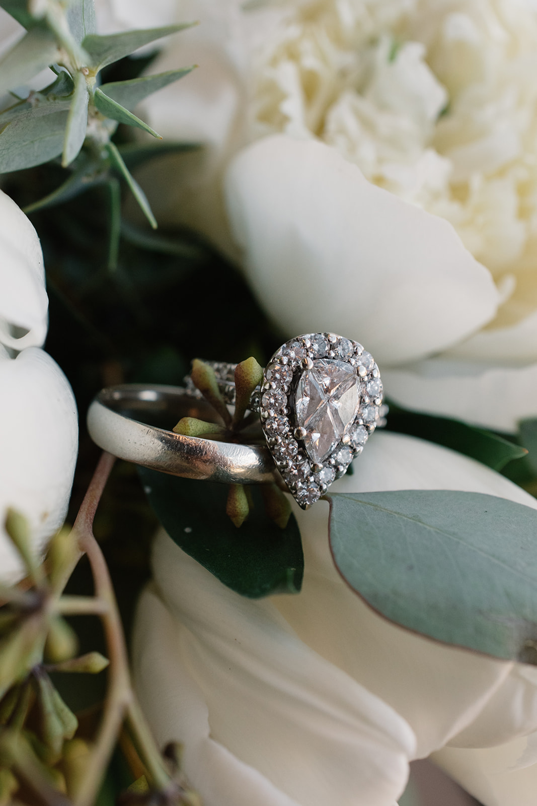 engagement ring in wedding bouquet olympic south side theater wedding venue