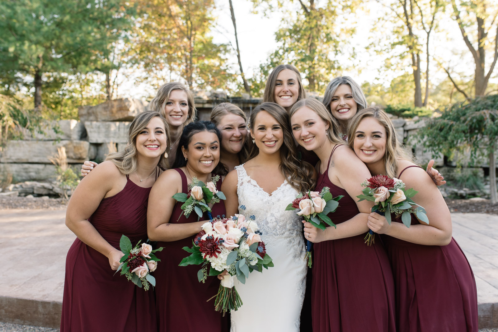 bridal party at bella sala wedding venue in tiffin iowa