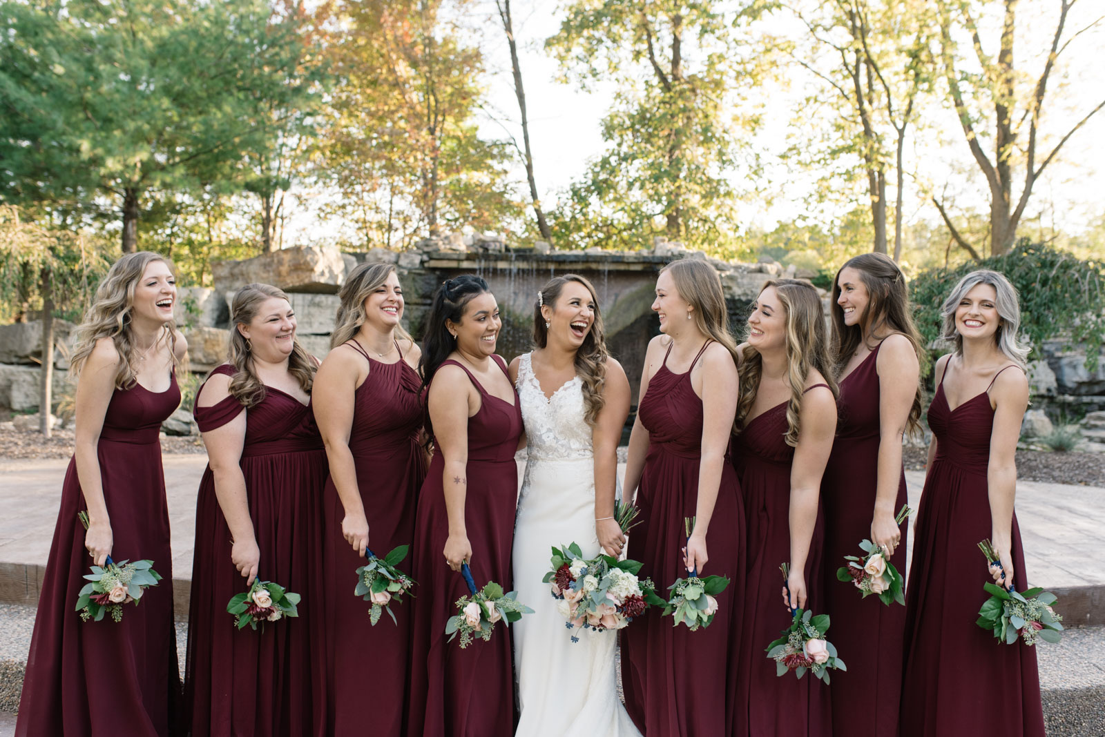 bridal party at bella sala wedding venue in tiffin iowa