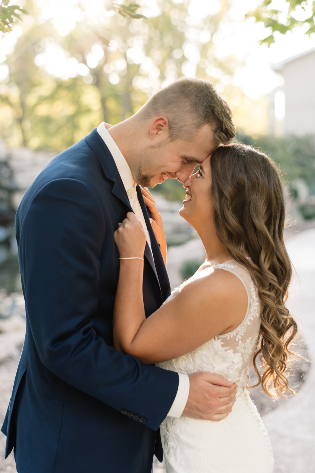 bride and groom outside at bella sala wedding venue in tiffin iowa