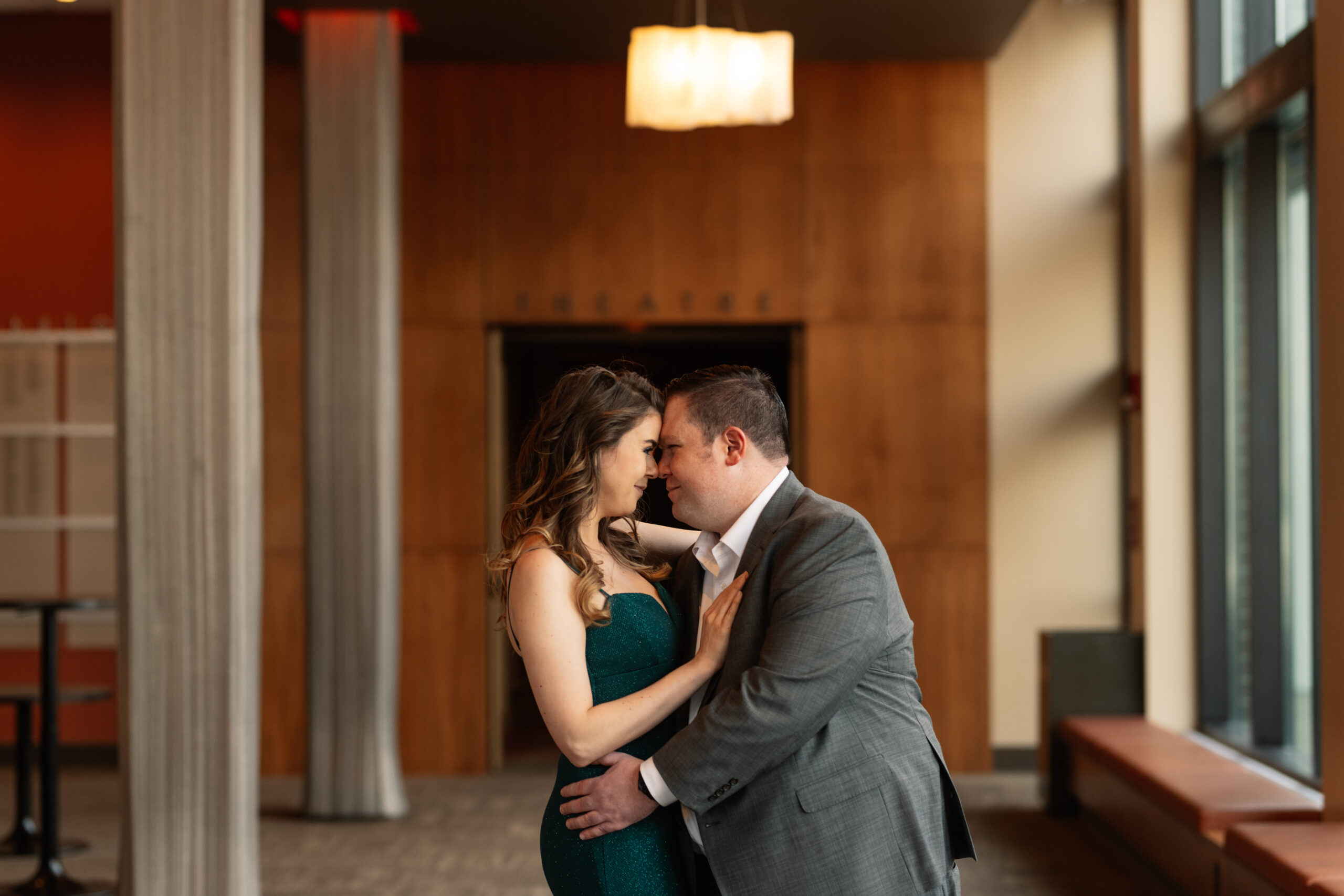 Paramount Theater Cedar Rapids Engagement and Wedding Photographer Izzy and Tom
